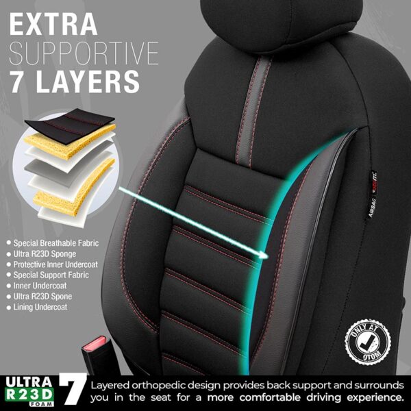 Καλύμματα Αυτοκινήτου Otom Limited Design Universal Jacquard / Lacost / Δερματίνη Σετ Εμπρός / Πίσω 11 Τεμαχίων Μαύρο Με Κόκκινες Ραφές LMT-101 - Image 5