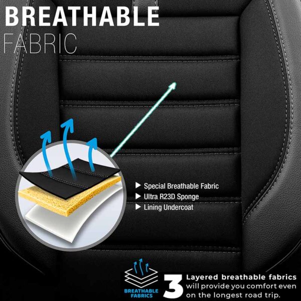 Καλύμματα Αυτοκινήτου Otom Limited Design Universal Jacquard / Lacost / Δερματίνη Σετ Εμπρός / Πίσω 11 Τεμαχίων Μαύρο Με Γκρι Ραφές LMT-102 - Image 3