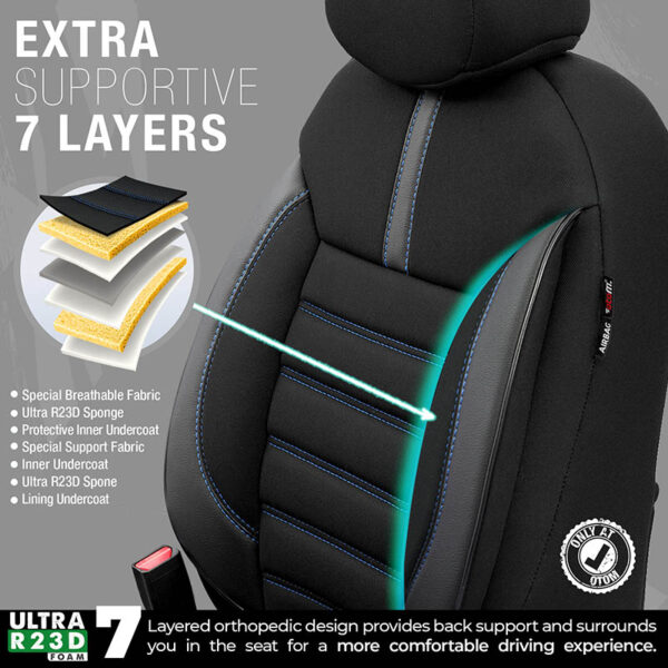 Καλύμματα Αυτοκινήτου Otom Limited Design Universal Jacquard / Lacost / Δερματίνη Σετ Εμπρός / Πίσω 11 Τεμαχίων Μαύρο Με Μπλε Ραφές LMT-103 - Image 5