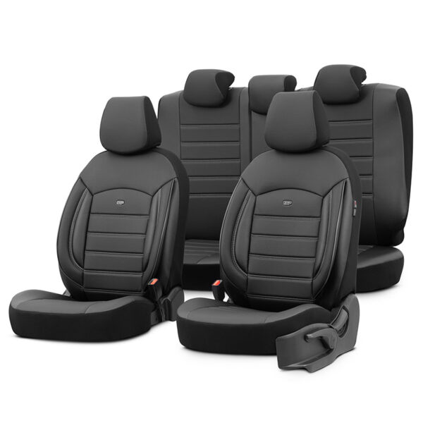 All in Point Καλύμματα Αυτοκινήτου Otom Inspire Design Universal Full Δερματίνη Σετ Εμπρός / Πίσω 11 Τεμαχίων Μαύρο Με Γκρι Ραφή INS-3502 0029731