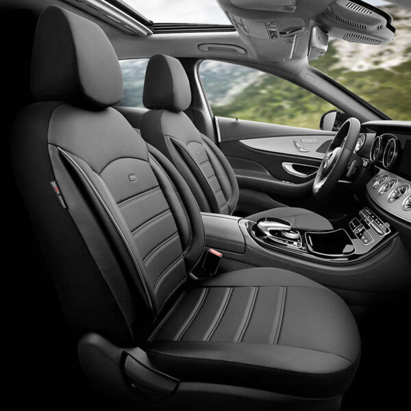 Καλύμματα Αυτοκινήτου Otom Inspire Design Universal Full Δερματίνη Σετ Εμπρός / Πίσω 11 Τεμαχίων Μαύρο Με Γκρι Ραφή INS-3502 - Image 5