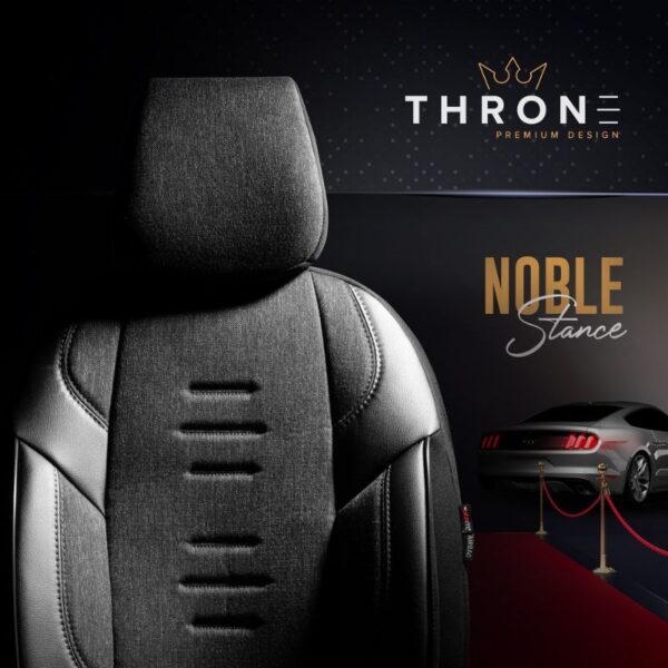 Καλύμματα Αυτοκινήτου Otom "Throne" Universal Λινό Ύφασμα / Rachel / Δερματίνη Σετ Εμπρός / Πίσω 11 Τεμαχίων Γκρι / Μαύρο THR-102 - Image 6