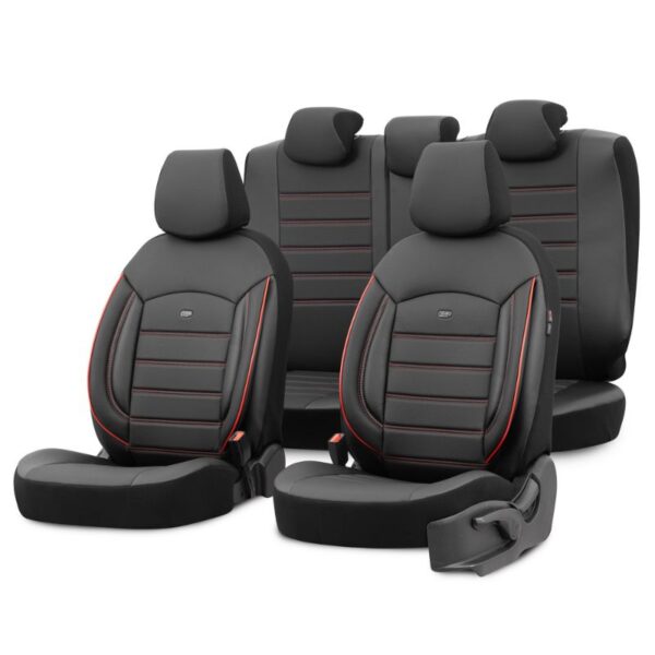 All in Point Καλύμματα Αυτοκινήτου Otom Inspire Design Universal Full Δερματίνη Σετ Εμπρός / Πίσω 11 Τεμαχίων Μαύρο Με Κόκκινη Ραφή INS-3503 0029979