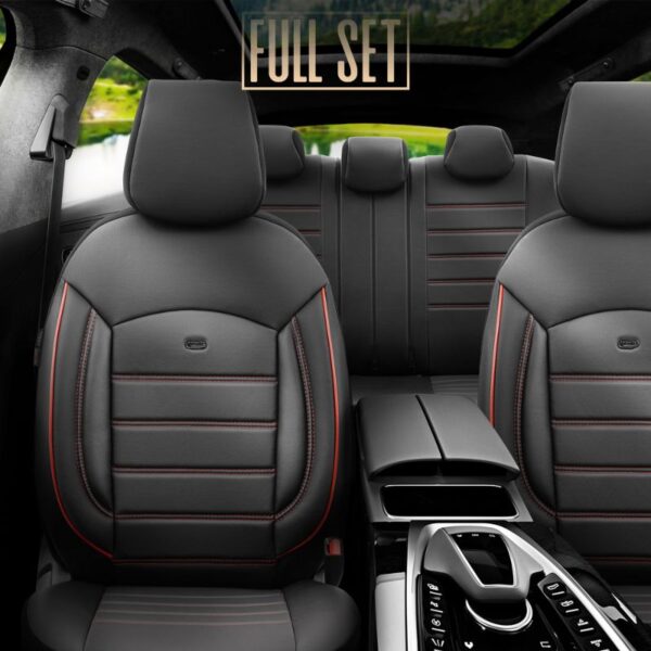 Καλύμματα Αυτοκινήτου Otom Inspire Design Universal Full Δερματίνη Σετ Εμπρός / Πίσω 11 Τεμαχίων Μαύρο Με Κόκκινη Ραφή INS-3503 - Image 3