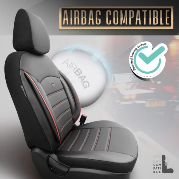 Καλύμματα Αυτοκινήτου Otom Inspire Design Universal Full Δερματίνη Σετ Εμπρός / Πίσω 11 Τεμαχίων Μαύρο Με Κόκκινη Ραφή INS-3503 - Image 4