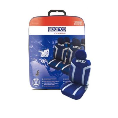 All in Point Καλύμματα Αυτοκινήτου "Sparco Linea S" Universal Υφασμάτινα Σετ Εμπρός / Πίσω 11 Τεμαχίων Μπλε / Άσπρο 0030823