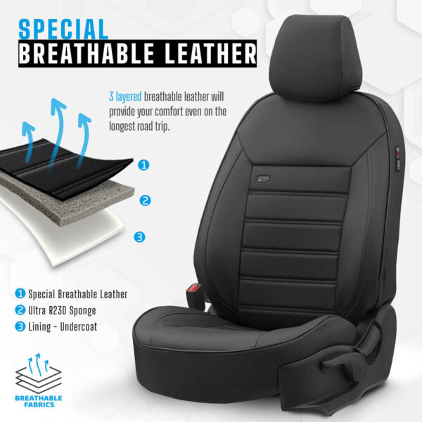 Καλύμματα Αυτοκινήτου Otom Premium Design Universal Full Δερματίνη Σετ Εμπρός / Πίσω 11 Τεμαχίων Μαύρο PRM-101 - Image 5