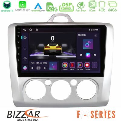 Bizzar F Series 8Core Android14 4+64GB Ford Focus Manual AC Navigation Multimedia Tablet 9" Με Carplay & Android Auto