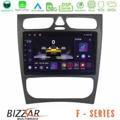 Bizzar F Series 8Core Android14 4+64GB Mercedes C Class (W203) Navigation Multimedia Tablet 9" Με Carplay & Android Auto