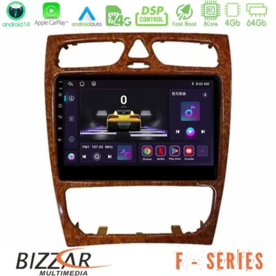 Bizzar F Series 8Core Android14 4+64GB Mercedes C Class (W203) Navigation Multimedia Tablet 9" (Wooden Style) Με Carplay & Android Auto