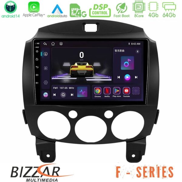 Bizzar F Series 8Core Android14 4+64GB Mazda 2 2008-2014 Navigation Multimedia Tablet 9" Με Carplay & Android Auto
