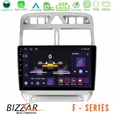 Bizzar F Series 8Core Android14 4+64GB Peugeot 307 2002-2008 Navigation Multimedia Tablet 9" Με Carplay & Android Auto