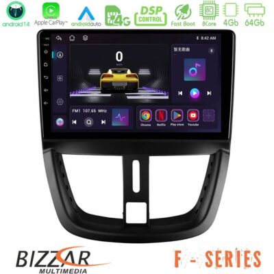 Bizzar F Series 8Core Android14 4+64GB Peugeot 207 Navigation Multimedia Tablet 9" Με Carplay & Android Auto