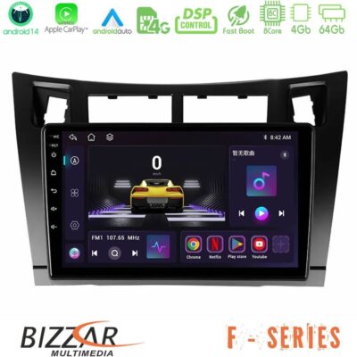 Bizzar F Series 8Core Android14 4+64GB Toyota Yaris Navigation Multimedia Tablet 9" (Μαύρο Χρώμα) Με Carplay & Android Auto