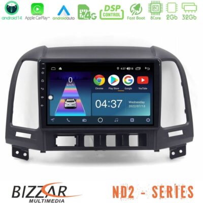 Bizzar ND2 Series 8Core Android14 2+32GB Hyundai Santa Fe 2006-2013 Navigation Multimedia Tablet 10" Με Carplay & Android Auto