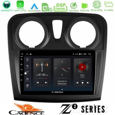 Cadence Z2 Series 8Core Android14 4+64GB Dacia Dokker 2014-2021 Navigation Multimedia Tablet 9" Με Carplay & Android Auto