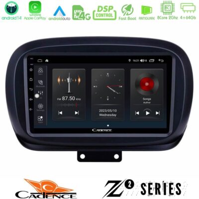 Cadence Z2 Series 8Core Android14 4+64GB Fiat 500X Navigation Multimedia Tablet 9" Με Carplay & Android Auto