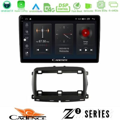 Cadence Z2 Series 8Core Android14 4+64GB Fiat 500 2016> Navigation Multimedia Tablet 9" Με Carplay & Android Auto