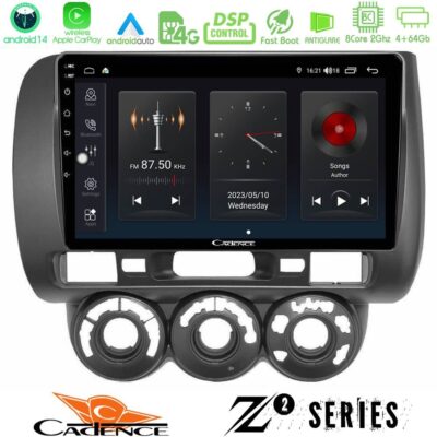 Cadence Z2 Series 8Core Android14 4+64GB Honda Jazz 2002-2008 (Manual A/C) Navigation Multimedia Tablet 9" Με Carplay & Android Auto