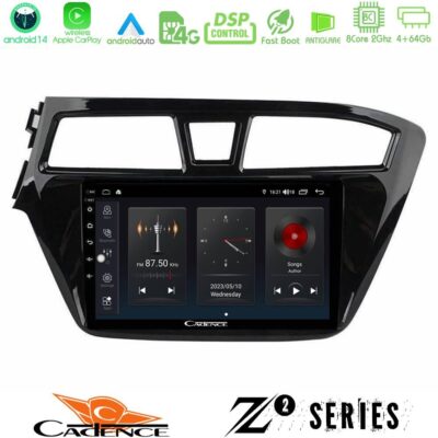 Cadence Z2 Series 8Core Android14 4+64GB Hyundai i20 2014-2018 Navigation Multimedia Tablet 9" Με Carplay & Android Auto