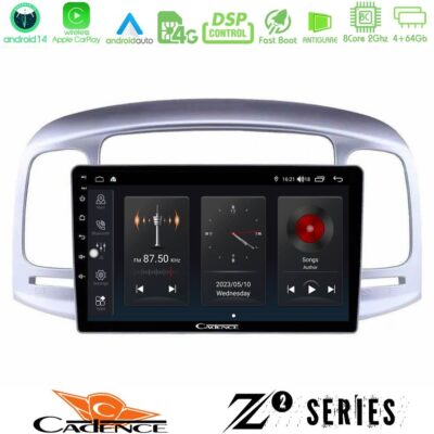 Cadence Z2 Series 8Core Android14 4+64GB Hyundai Accent 2006-2011 Navigation Multimedia Tablet 9" Με Carplay & Android Auto