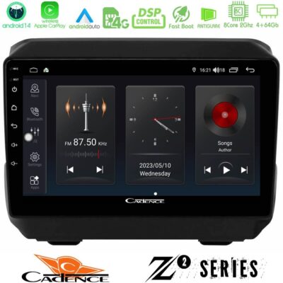 Cadence Z2 Series 8Core Android14 4+64GB Jeep Wrangler 2018-> Navigation Multimedia Tablet 9" Με Carplay & Android Auto