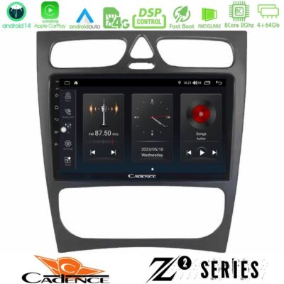 Cadence Z2 Series 8Core Android14 4+64GB Mercedes C Class (W203) Navigation Multimedia Tablet 9" Με Carplay & Android Auto