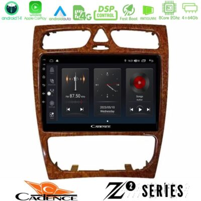 Cadence Z2 Series 8Core Android14 4+64GB Mercedes C Class (W203) Navigation Multimedia Tablet 9" (Wooden Style) Με Carplay & Android Auto