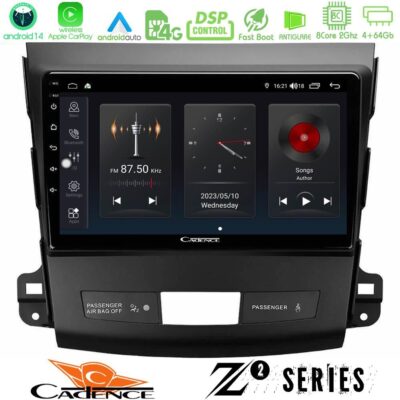 Cadence Z2 Series 8Core Android14 4+64GB Mitsubishi Outlander/Citroen C-Crosser/Peugeot 4007 Navigation Multimedia Tablet 9" Με Carplay & Android Auto