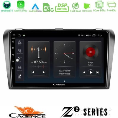 Cadence Z2 Series 8Core Android14 4+64GB Mazda 3 2004-2009 Navigation Multimedia Tablet 9" Με Carplay & Android Auto