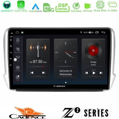 Cadence Z2 Series 8Core Android14 4+64GB Peugeot 208/2008 Navigation Multimedia Tablet 10" Με Carplay & Android Auto