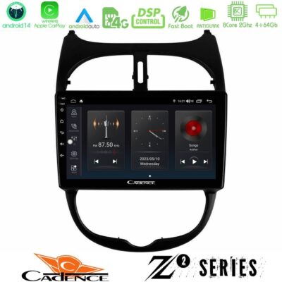 Cadence Z2 Series 8Core Android14 4+64GB Peugeot 206 Navigation Multimedia Tablet 9" Με Carplay & Android Auto
