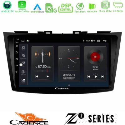 Cadence Z2 Series 8Core Android14 4+64GB Suzuki Swift 2011-2016 Navigation Multimedia Tablet 9" Με Carplay & Android Auto
