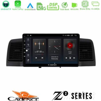 Cadence Z2 Series 8Core Android14 4+64GB Toyota Corolla 2002-2006 Navigation Multimedia Tablet 9" Με Carplay & Android Auto (Black)