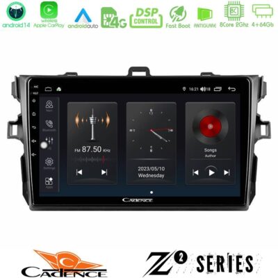 Cadence Z2 Series 8Core Android14 4+64GB Toyota Corolla 2007-2012 Navigation Multimedia Tablet 9" Με Carplay & Android Auto