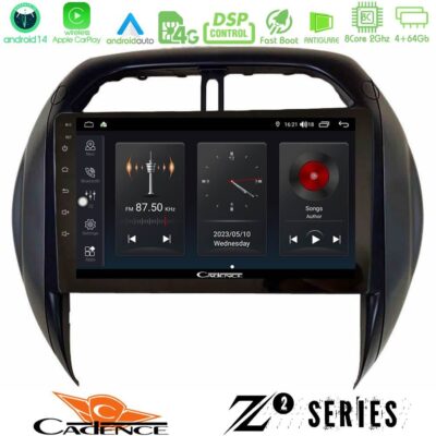 Cadence Z2 Series 8Core Android14 4+64GB Toyota RAV4 2001-2005 (Auto A/C) Navigation Multimedia Tablet 9" Με Carplay & Android Auto