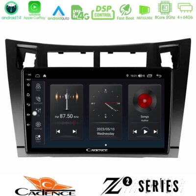 Cadence Z2 Series 8Core Android14 4+64GB Toyota Yaris Navigation Multimedia Tablet 9" (Μαύρο Χρώμα) Με Carplay & Android Auto
