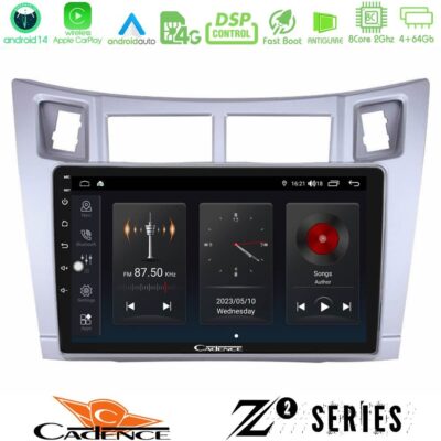 Cadence Z2 Series 8Core Android14 4+64GB Toyota Yaris Navigation Multimedia Tablet 9" (Ασημί Χρώμα) Με Carplay & Android Auto