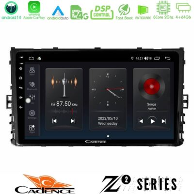 Cadence Z2 Series 8Core Android14 4+64GB VW MQB 2017-> Navigation Multimedia Tablet 9" Με Carplay & Android Auto