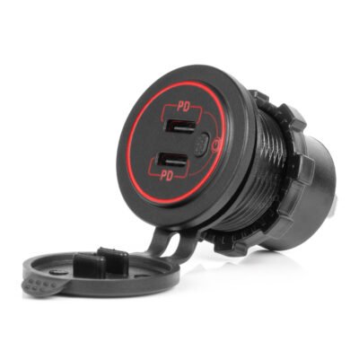 ALL IN POINT ΠΡΙΖΑ ΜΕ 2 ΘΥΡΕΣ USB-C ΜΕ ΔΙΑΚΟΠΤΗ ΚΑΙ ΚΑΠΑΚΙ 12/24V ΑΔΙΑΒΡΟΧΗ ΜΕ ΚΟΚΚΙΝΟ LED ΦΩΣ ΜΑΥΡΗ AMIO - 1 Τεμ. - AIN-186447 LEFKELIS.GR