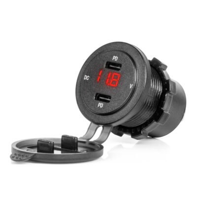 ALL IN POINT ΠΡΙΖΑ ΜΕ 2 ΘΥΡΕΣ USB-C ΚΑΙ ΨΗΦΙΑΚΟ ΒΟΛΤΟΜΕΤΡΟ ΜΕ ΚΑΠΑΚΙ 12/24V ΑΔΙΑΒΡΟΧΗ ΜΕ ΚΟΚΚΙΝΗ LED ΕΝΔΕΙΞΗ ΜΑΥΡΗ AMIO - 1 Τεμ. - AIN-186448 LEFKELIS.GR