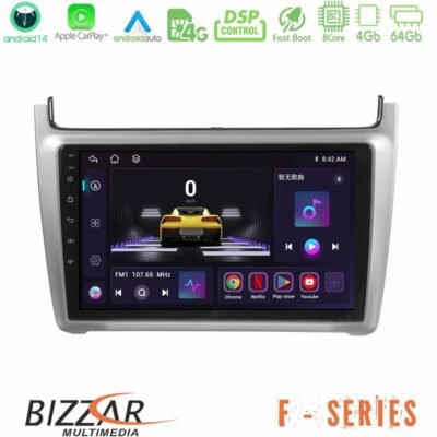 Bizzar F Series 8Core Android14 4+64GB  Vw Polo 2014-2017 Navigation Multimedia Tablet 9" Με Carplay & Android Auto (Silver)