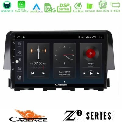 Cadence Z2 Series 8Core Android14 4+64GB  Honda Civic 2016-2020 Navigation Multimedia Tablet 9" Με Carplay & Android Auto
