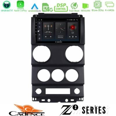 Cadence Z2 Series 8Core Android14 4+64GB  Jeep Wrangler 2Door 2008-2010 Navigation Multimedia Tablet 9" Με Carplay & Android Auto